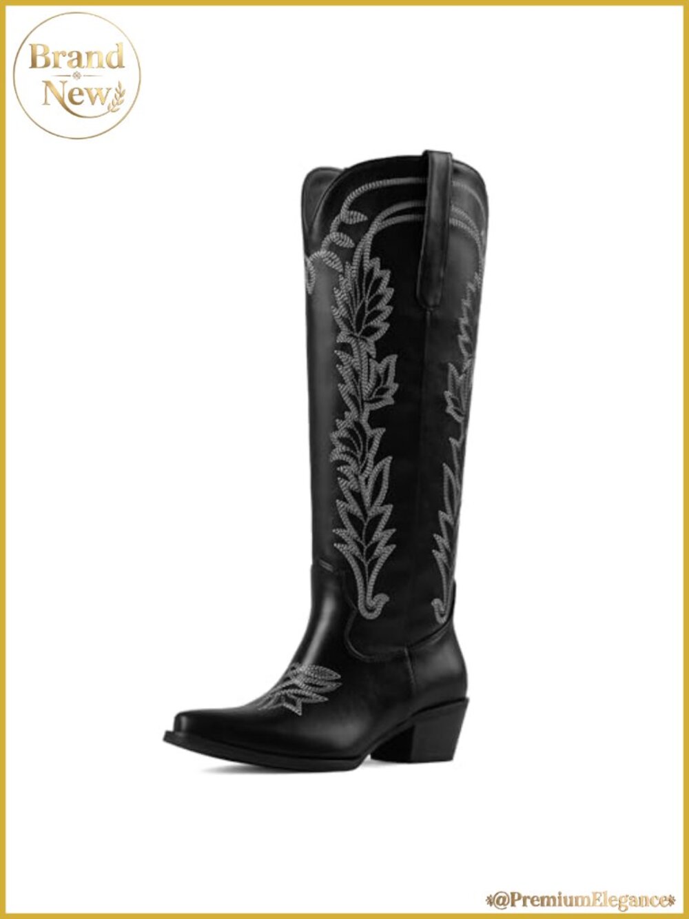 Wide Calf Cowboy Boots Knee High Pointed Toe Block Heel Pull On Western Womens